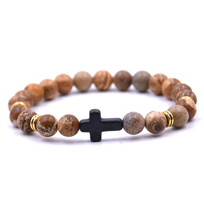 

Vintage Natural Stone 18 Colors Cross Charms Beads Bangles Bracelet