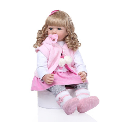 

Ktaxon 24" Lovely Silicone Baby Doll Golden Curly Girl Wearing Pink Rabbit Clothes