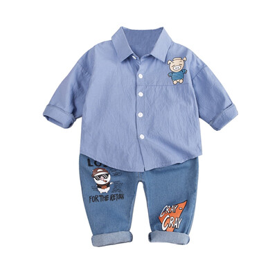 

Autumn Kids Clothes Baby Boys Clothes Casual Long Sleeve Cartoon Pig Print Blouse TopsDenim Pants Trouser Set