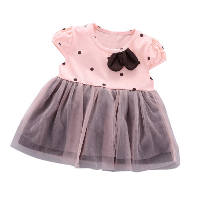 

Summer Cotton Toddler Baby Girls Dress Casual Kids Pure Color Printed Dot mesh Dress Clothes