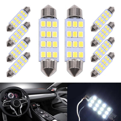 

10 x 41mm 3528 12 SMD LED Car Interior Festoon Dome Bulb Lamp Light 12V White