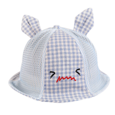 

Summer Kids Mesh Cap Baby Boys Girls Plaid Printed Small Expression Mesh Hats with Ear Design Mesh Caps Sun Headwear