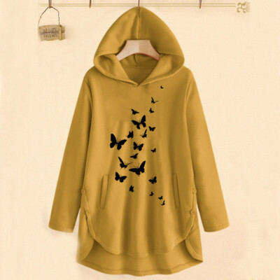 

Tailored Women Loose Casual Cartoon Print Irregular Hem Hooded Sweatshirt