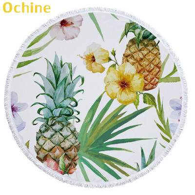 

OCHINE 150cm Summer Swimming Bath Towel Pineapple Pattern Round Microfiber Fringed Beach Towel Mat Carpet Blanket Shooting Props