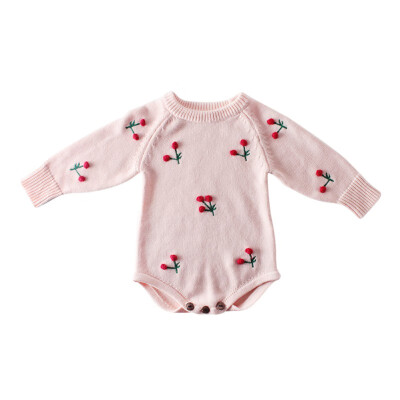 

Baby Girl Romper Autumn Newborn Baby Romper Long Sleeve Knitted Baby Clothes Cotton Cherry Infant Baby Jumpsuit Girl Clothes