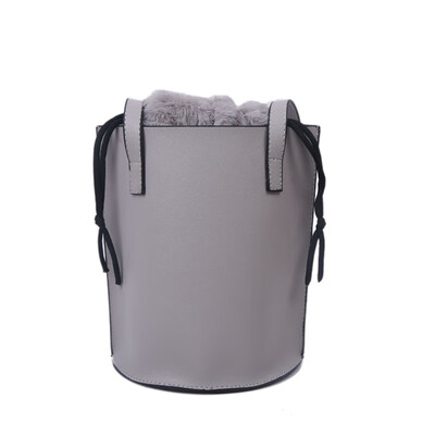 

2PcsSet Chic Women Faux Leather Bucket Drawstring Plush Crossbody Shoulder Bag