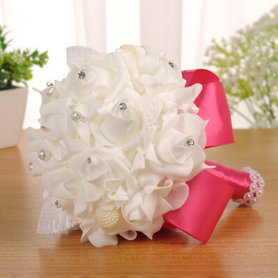 

Toponeto Crystal Roses Bridesmaid Wedding Bouquet Bridal Artificial Silk Flowers