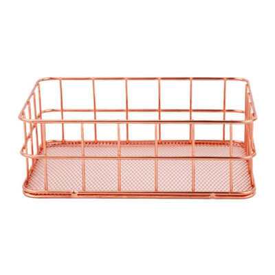 

High Specification Wrought Iron Storage Basket Rose Gold Storage Box Desktop Debris Basket Modern Home Storage Racks