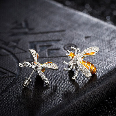 

Likable Little Bee Wasp Pattern Earrings Rhinestone Ear Stud For Ladies