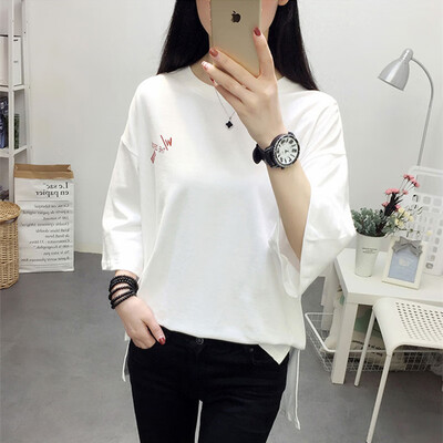 

JOY OF JOY Jingdong Womens 2019 New Summer Korean Edition Loose Personality Print Character Pattern Simple T-Shirt Women JWTD191861 White M