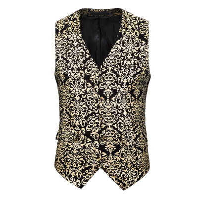 

Toponeto Mens Single-breasted Sleeveless Wedding Business Formal Tops Printing Vest