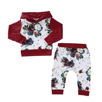 

Baby Clothes Autumn Long Sleeve Flower Print Hoodie Sweatshirt TopsPants Trouser Costume Set Baby Girls Boys Clothes Set