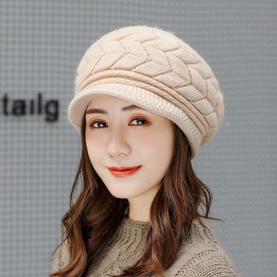 

2019 new rabbit hair hat ladies autumn&winter cap knitted hat warm solid color beret factory direct sales