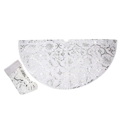 

120cm Christmas Tree Skirt With Christmas Stocking Snowy White Xmas Tree Aprons Christmas Decorations for Home New Year Carpet