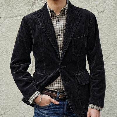 

Toponeto Mens New England Solid Color High Quality Casual Corduroy Single Breasted Suit