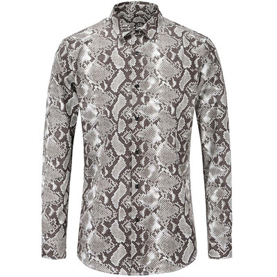 

Toponeto Mens Autumn New Fashion Snakeskin Patter Printing Long-sleeved Shirt Top Blouse