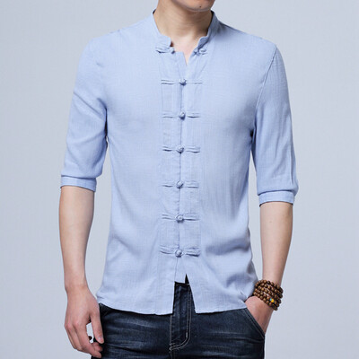 

Toponeto Mens Summer Vintage Style Pure Color Buckle Half Sleeve T-Shirt Top Blouse