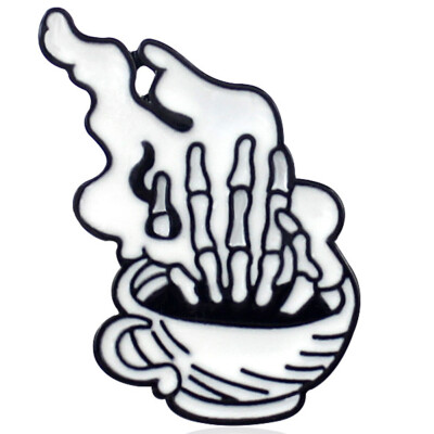 

Black Brooch Witch Magic Book Lizard Tail Hand Bone Coffee Cup Wake Up Dead Skeleton Enamel Pin Denim Badge Punk Jewelry Gifts