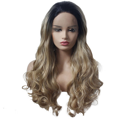 

Gobestart Gradient Gold Lace Front Synthetic Hair Wig Long Fashion Black Women Lace Wigs