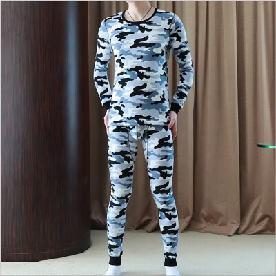 

Mens printed plush&thickened non downed warm underwear suit