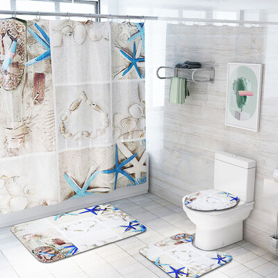 

〖Follure〗4PCS Non Slip Toilet Polyester Cover Mat Set Bathroom Shower Curtain