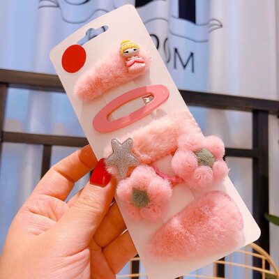 

Baby Children Clips 3-12T New Autumn Winter Candy Color Plush Princess Cartoon Imitation Flower Hair Duckbill Clips 5 Pieces