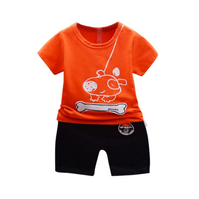 

2 Pcsset Summer Boy Clothing Sets Toddler Boy Short Sleeve Dog Bone Pattern Shorts Children Tops Pants Outfits Set