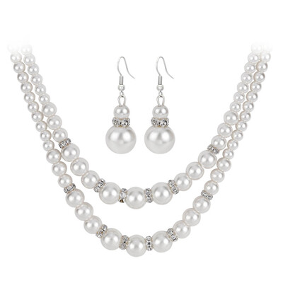 

Luxury Multi-layer Crystal Flowers Pearl Pendant Necklace Earring Set Charm Simple Geometric Elegant Trendy