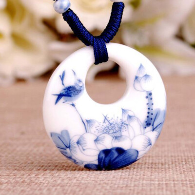 

Ceramic Necklace Pendants New Fashion Vintage Handmade Blue And White Jewelry Accessories