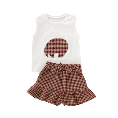 

Summer Clothes Set 2PCS for Girls Sleeveless T-shirt Casual Plaid Short Set for Kids Girls