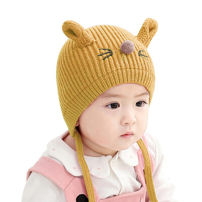 

3-24M Baby Caps Winter Newborn Cute Warm Kids Girls Boys Baby Letters Print Plush Ball Design Hats Knitted Hemming Caps