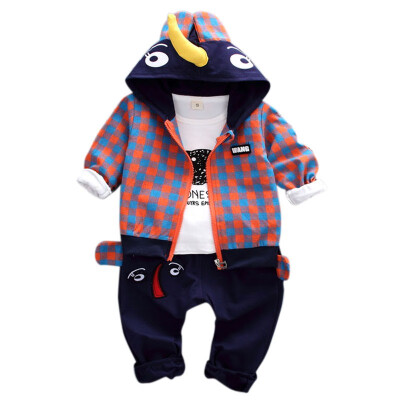 

New Autumn Baby Boys Blouse Pants Sets Long Sleeve Letter Print TopsPlaid Hooded CoatPants Trouser Costume Set