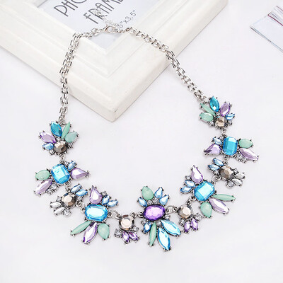 

Women Fashion Jewelry Crystal Chunky Statement Bib Pendant Chain Necklace