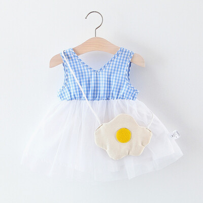 

Summer Girls Dress With bag Toddler Infant Baby Sleeveless Dress V-neck Splicing Models Childrens Fashion Clothes