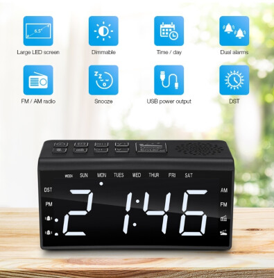 

Digital Radio Dual Clock Alarms Temperature Repetition Adjustable Daylight with Backlight 65 Inch LED Display Alarm Clocks