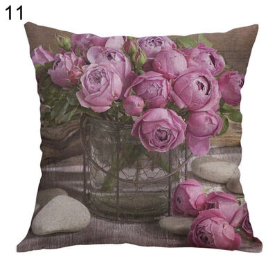 

Linen Rose Peony Tulip Flower Pillow Case Cushion Cover Sofa Bed Car Cafe Decor