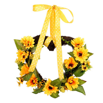 

Heart-Shaped Artificial Flower Wreath Garland With Yellow Sunflower And Green Leaves Front Door Window Wedding Party Decoration