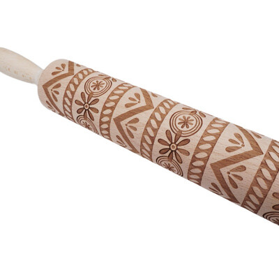 

Christmas Rolling Pin Wooden Christmas Engraved Carved Embossing Rolling Pin Dough Stick Baking Kitchen Pastry Tool