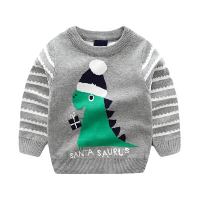 

Autumn Winter Baby Kids 2-8Y Boy Girl Cotton Long Sleeve Sweater Cute Cartoon Dinasor Pattern Jacquard Knit Double Thick Sweater