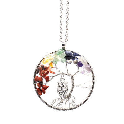 

Owl on Life Tree Necklace Natural Stones Point Handmade Stone Yoga Wisdom Necklaces For Women Necklace For Girls