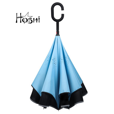 

Double hand open reverse umbrella free-standing umbrella long handle large sunshade reflective strip side safety umbrella