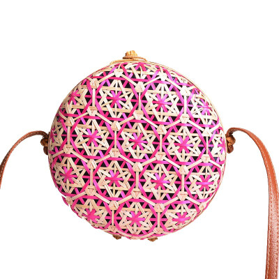 

Fashion Trend Bamboo Woven Rattan Buckle Womens Messenger Bag Round Flower Pattern Decoration Messenger Bag