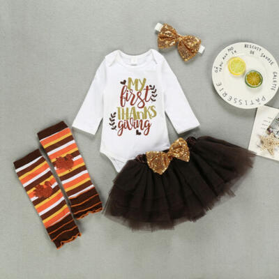 

Infant Baby Girls My First Thanksgiving Tops Romper Bodysuit Tutu Dress Outfits