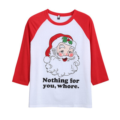 

Autumn T Shirt Women Christmas Santa Letter Print Long Sleeve Round Collar T-Shirt Tops