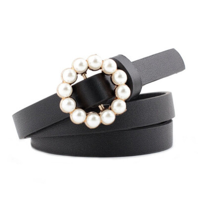 

New Fashion Belts For Women Casual Sweet Long Round Pearl Buckle Decorative Thin Women Belt Cinturones Para Mujer