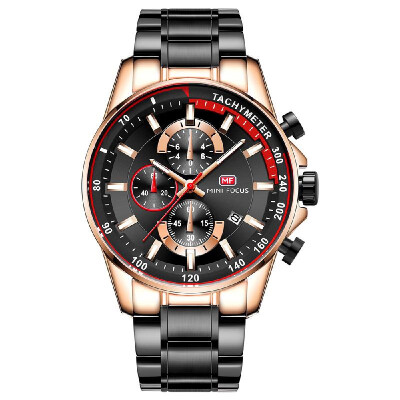 

MINI FOCUS MF0218G Quartz Watch Business Men Simple Sport Wristwatch Three Sub-Dials Calendar Second Minute Display Timer 3ATM Wat