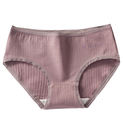 

Women Underwear Panties Cotton Antibacterial Panties Solid Color Simple Hip Lace Mid-Waist Girl Briefs Lingerie