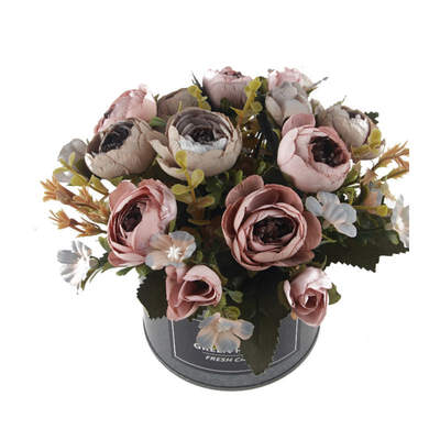 

Artificial Flowers Potted Delicate Silk Hand Made Bud With Iron Flower Pot Silk Artificial Flowers For Wedding Home Decoration