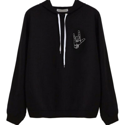 

New Design Autumn Women Fashion Black Hooded Tops Casual Pullover Lady Clothing Costume