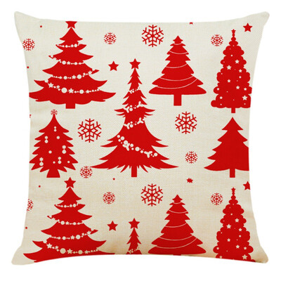 

Red Linen Christmas Cute Cartoon Santa Claus Elk Throw Pillow Case Cover Merry Christmas Decorative Pillowcases